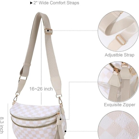 Waterproof Beige Checkered Crossbody Bag - Adjustable Strap for Ultimate Comfort - Picture 4 of 6
